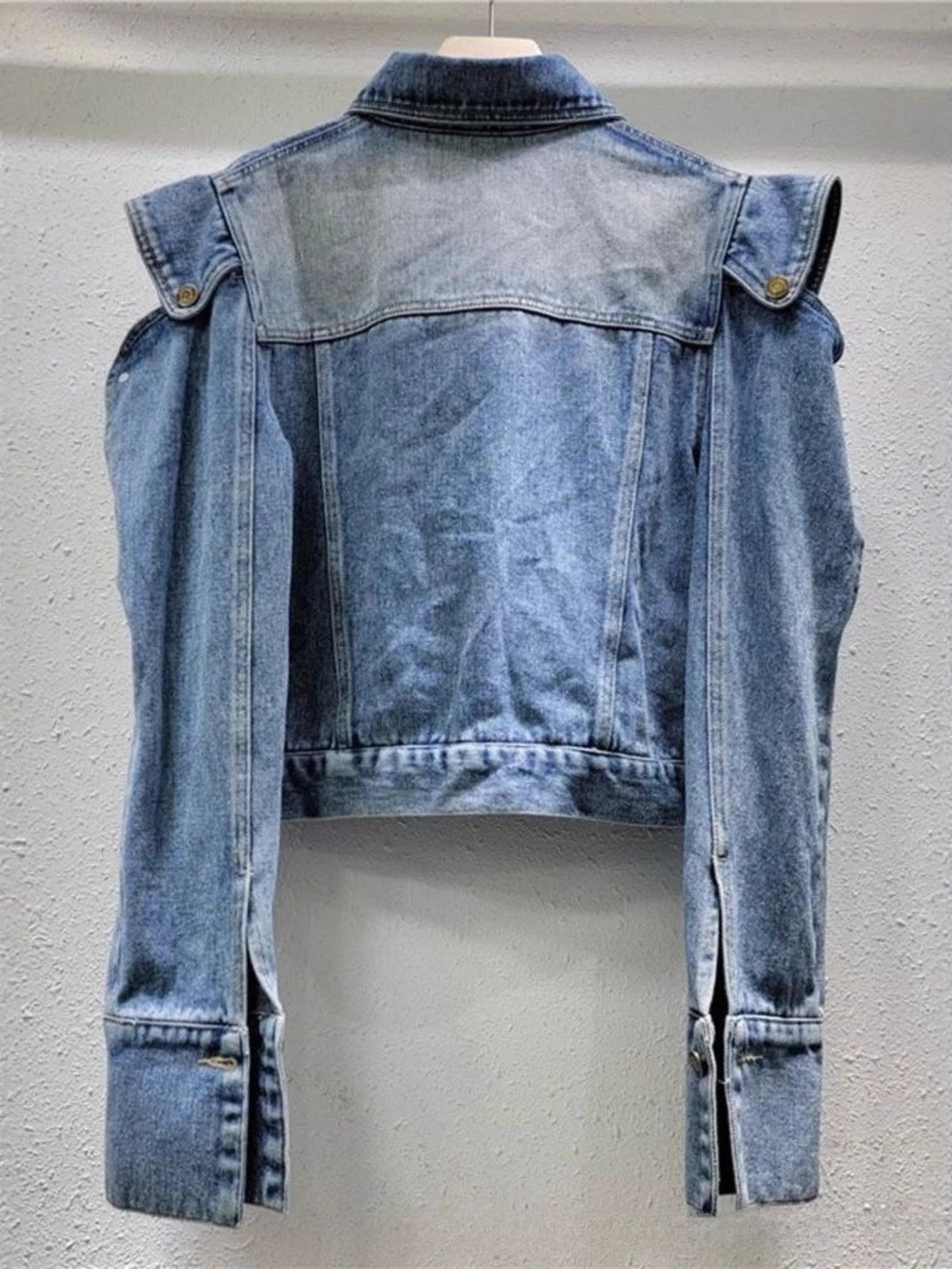 Trendy Fashion Women Denim Jacket | Niche Design, Retro Style, Heavy Industry, Right-Angle, Short, Asymmetrical Hem, Single Breasted, Long Sleeve, Casual Fit