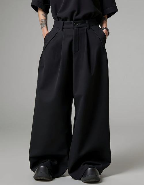 Load image into Gallery viewer, Men Loose Silhouette Solid Color With Pockets Pleated Pants Super Loose Pants Simple, Wide Leg Pants , Solid Color Pants - Elegant Wide Leg Pants
