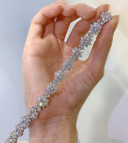 6.89inch Flower Moissanite Bangle Bracelet, 925 Sterling Silvery Wedding Bracelets for Women, 21.6cttw