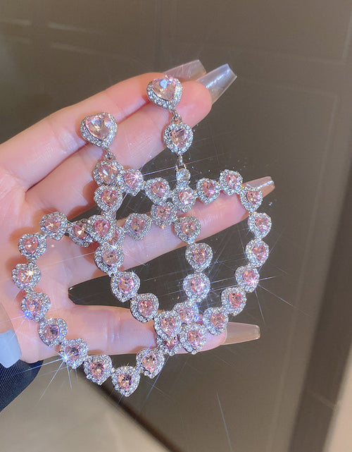 Load image into Gallery viewer, 1 pair of luxurious and elegant sparkling heart-shaped pendant earrings, sparkling with S925 silver inlaid synthetic Synthetic Zirconia, 925 sterling silver pillar.
