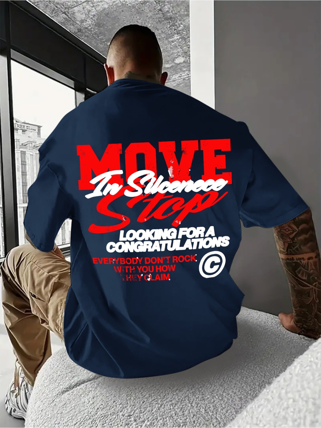 Men's 100% Cotton Graphic T-Shirt - "MOVE IN SILENCE LOOKING for A CONGRATULATIONS E everybody DON'T STOP" Design, Soft & Breathable, Casual Round Neck Short Sleeve Tee, Perfect Gift for Men, Everyday Comfort Wear | Relaxed F