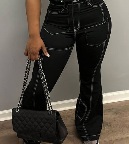 Women  Streetwear Cargo Jeans - Wide-Leg Work Pants with Multi-Pocket Design, Structured  Loop Waist & Button Closure