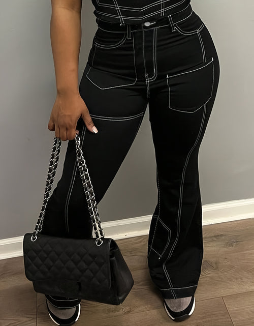 Load image into Gallery viewer, Women  Streetwear Cargo Jeans - Wide-Leg Work Pants with Multi-Pocket Design, Structured  Loop Waist &amp; Button Closure
