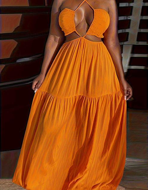 Load image into Gallery viewer, Plus Size Solid Color Tie Dress Sexy Fashion Halter Neck Non-Stretch Polyester
