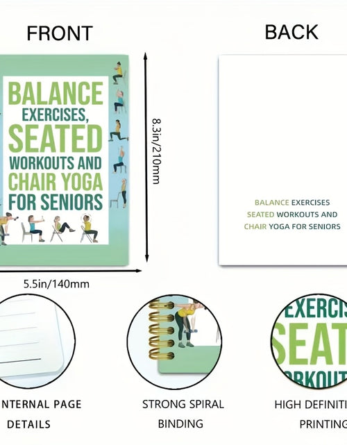 Load image into Gallery viewer, 50-Page Chair Yoga Exercise Book for Seniors &amp; Adults - Elderly Seated Yoga Poses Guide with Chair Squats, Balance Training &amp; Stretching - Spiral Bound-like Binding (No Binding Removal) - Home, Gym
