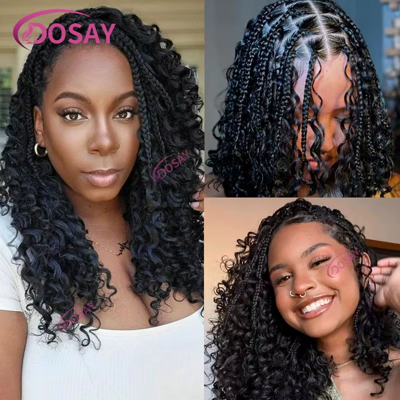 12" Synthetic Short Bohemian Boho Braided Wigs Full Lace Front Braiding Wig For Black Women Curly Knotless Bob Braids Locs Wigs