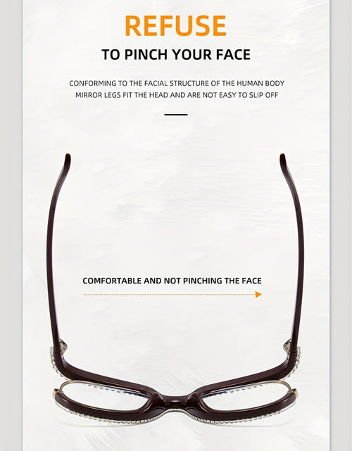 Load image into Gallery viewer, Women&#39;s Owl-Shaped Crystal Embellished Blue Light Blocking Glasses Non-Prescription Fashionable Rimless Spectacles with Portable Case
