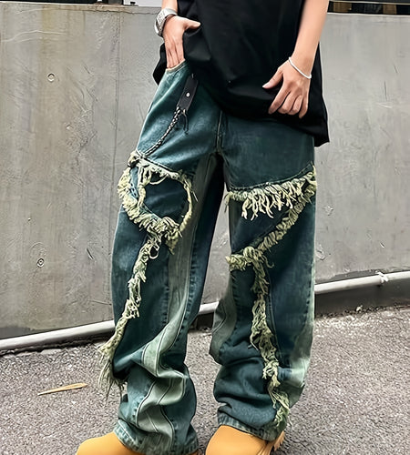 High Urban Washed Y2K Style Loose-Fit Men  Jeans | A Must-have Retro Distressed Loose Jeans For Street Fashion