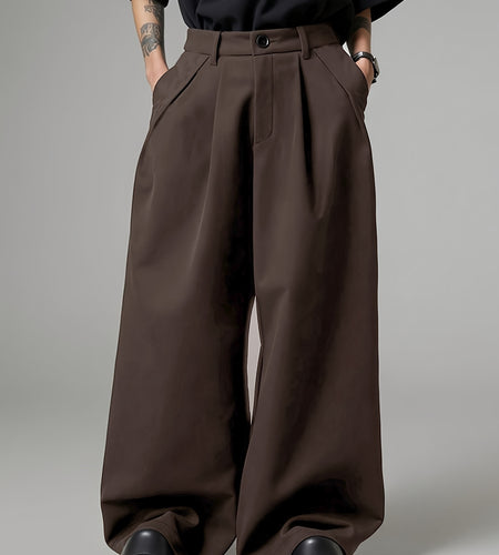 Men Loose Silhouette Solid Color With Pockets Pleated Pants Super Loose Pants Simple, Wide Leg Pants , Solid Color Pants - Elegant Wide Leg Pants