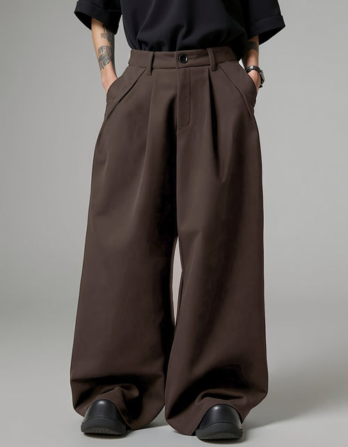 Load image into Gallery viewer, Men Loose Silhouette Solid Color With Pockets Pleated Pants Super Loose Pants Simple, Wide Leg Pants , Solid Color Pants - Elegant Wide Leg Pants
