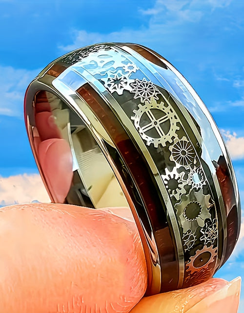 Load image into Gallery viewer, 10mm Titanium 304 Stainless Steel Steel  Punk Style Inlay Machine Gear Design Dome Polishing Ring,
