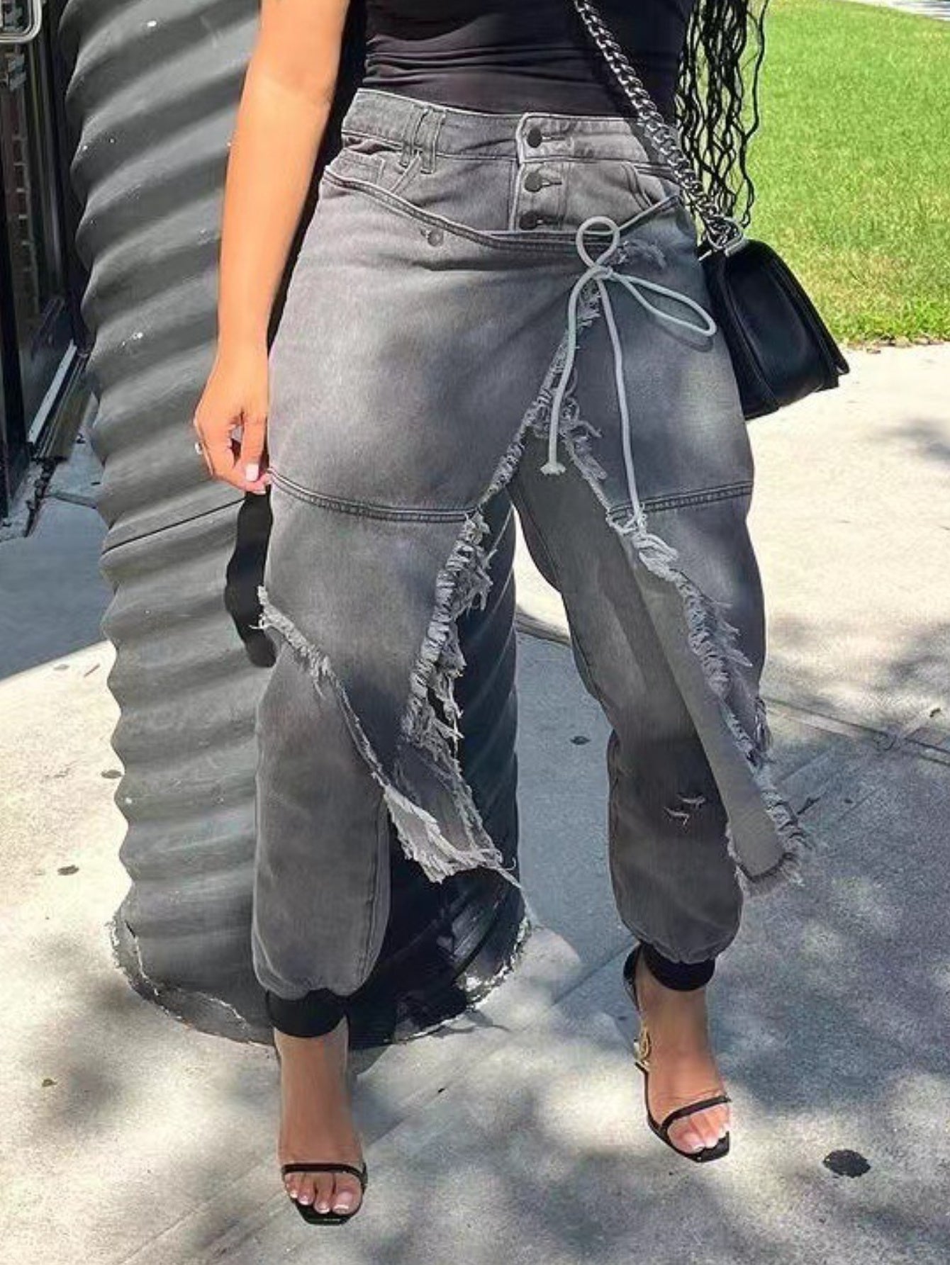 Women's Jeans - High-Waisted Stretch Leg Pants Very Unique Design with Lace-Up Closure, - Fall 2025 Streetwear Fashion