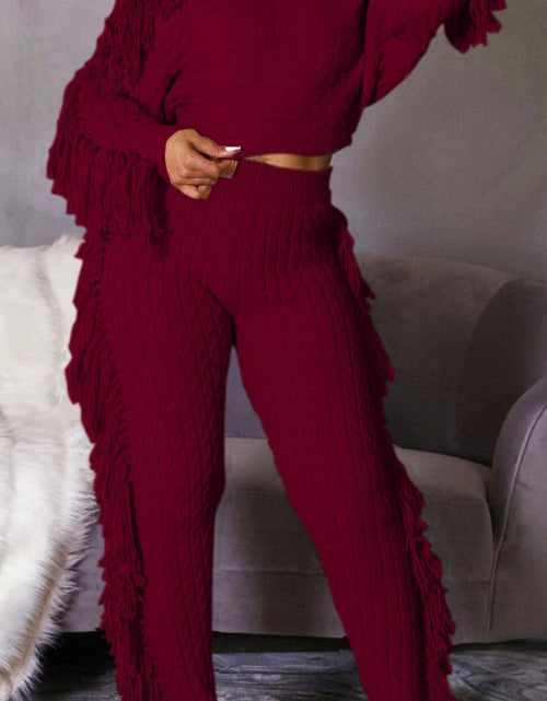 Load image into Gallery viewer, Women Stylish Wine Red Fringe Detail Two - Piece Set  - Stylish Party &amp; Casual Outfit
