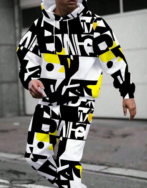 Load image into Gallery viewer, Men&#39;s Creative Letter 3D Print Hooded Sweatshirt And Jogger 2pcs Set, Casual Tracksuit For Spring
