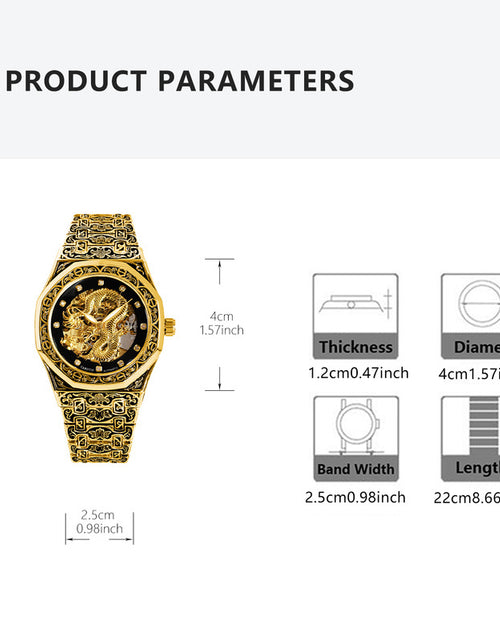 Load image into Gallery viewer, Fashionable Men Golden Steel Band Gorgeous Dragon Carved Fully Automatic Mechanical Watch, Without Battery
