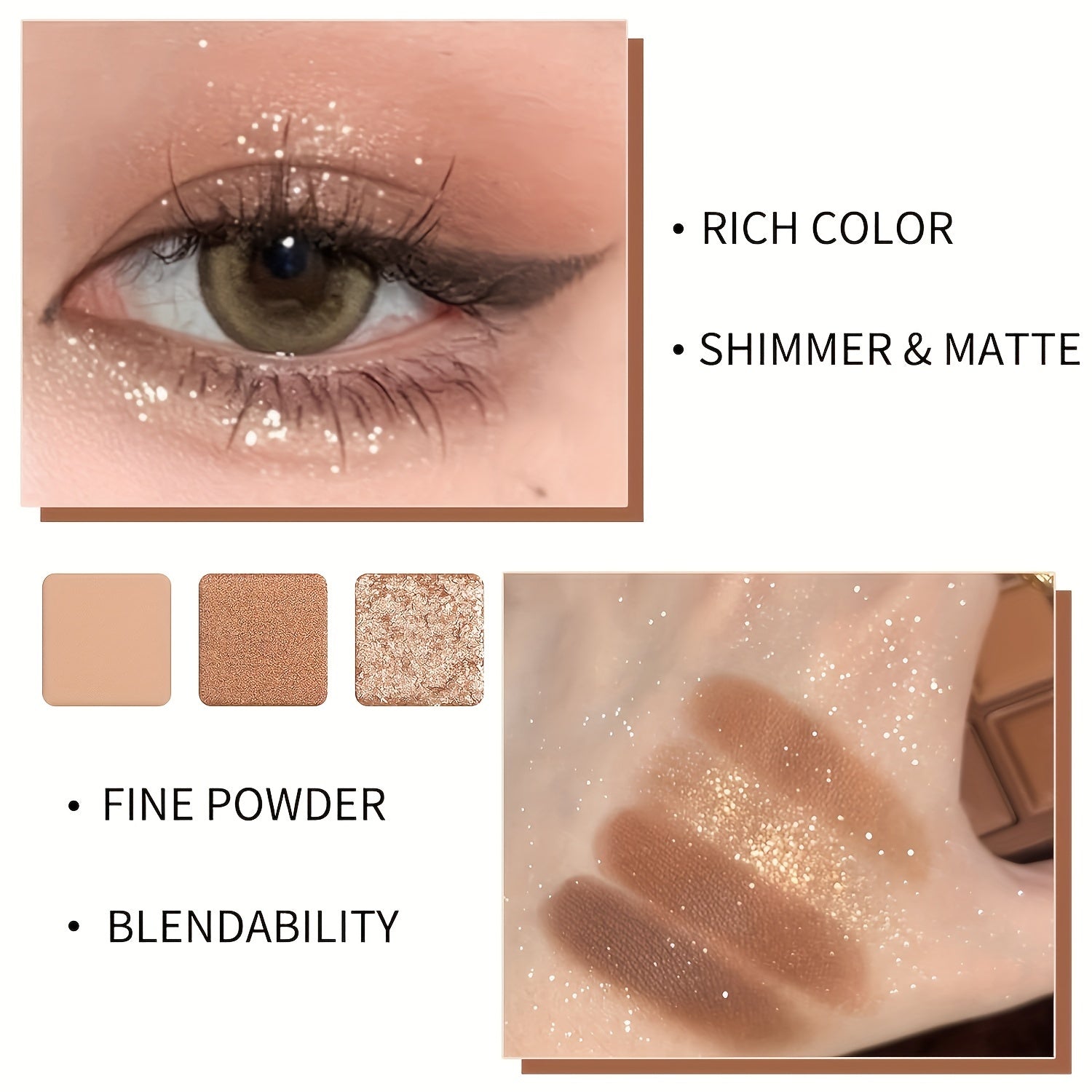 9-Color Chocolate Brown Eyeshadow Palette - Luxurious Matte, Shimmer & Glitter Shades - Highly Pigmented, Waterproof, Long-Lasting, Natural Nudes - Perfect for All-Day Wear