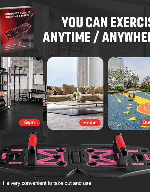 Load image into Gallery viewer, Portable Push Up Board &amp; Resistance Bands for Full Body Workout - Compact, Space-Saving Fitness Gear with Strength Training Tools. Ideal for Home, Travel &amp; Small Spaces
