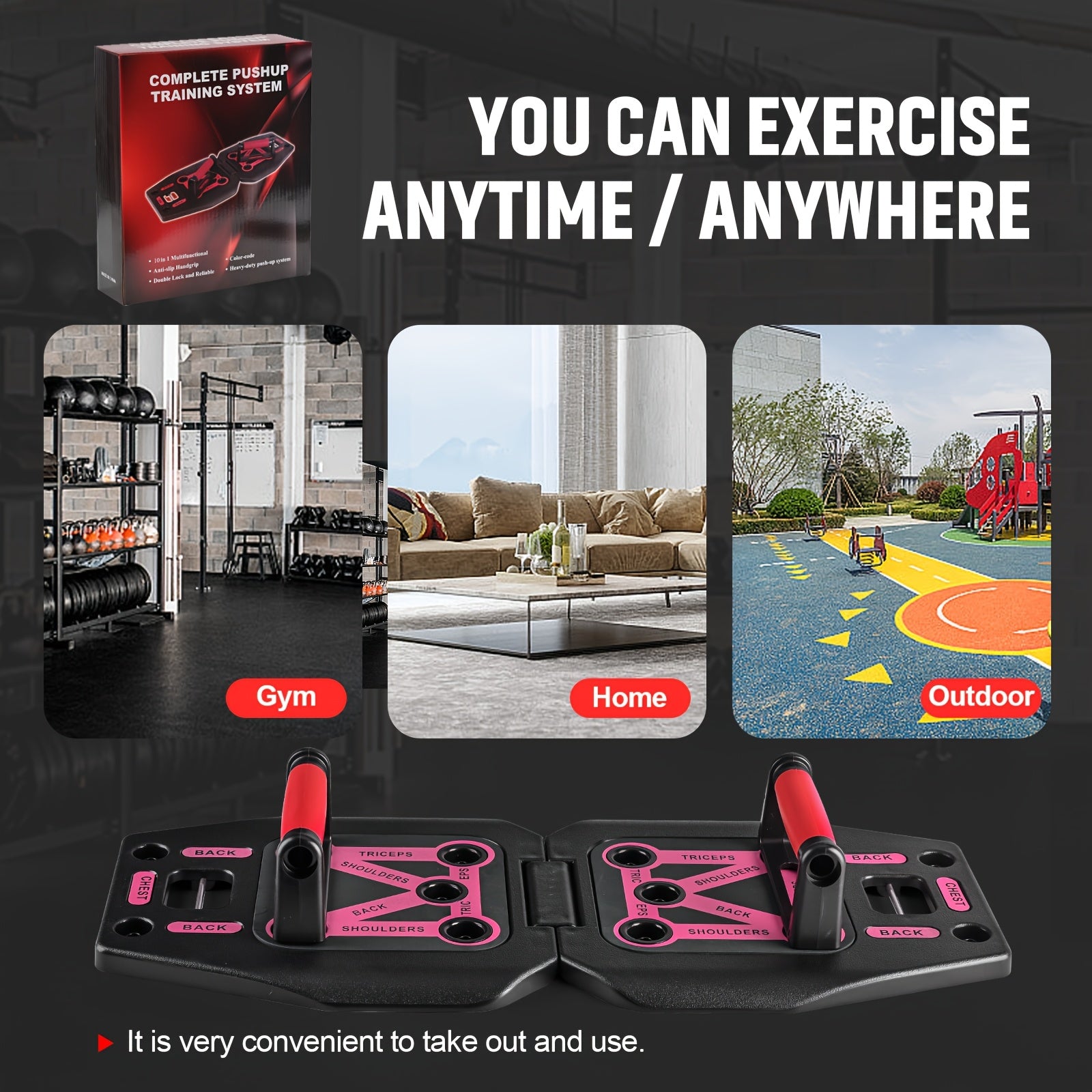 Portable Push Up Board & Resistance Bands for Full Body Workout - Compact, Space-Saving Fitness Gear with Strength Training Tools. Ideal for Home, Travel & Small Spaces