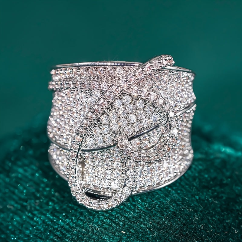Bling Ring With A Dazzling Heart-shaped Wide Face Set With Synthetic Zirconia