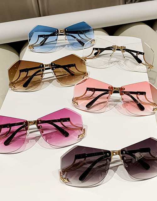 Load image into Gallery viewer, Frameless Oversized Fashion Glasses for Women - Gradient Pink to Clear Lenses, Hollow-Out Temple Arms, Protection &amp; Anti-Glare Coating, Luxury Fashion Accessories
