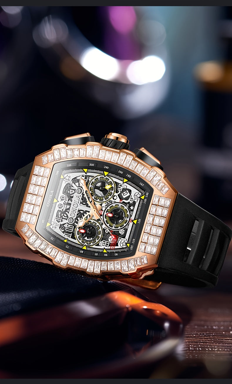 Men Automatic Mechanical Watch, Barrel Shape Hollow Tourbillon, Date Display, High-quality 3ATM Waterproof, Suitable For Casual And Formal Occasions, Daily Wear, Luxurious Sports Watch