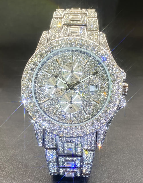 Load image into Gallery viewer, New Luxury Men Bedazzle Watch Automatic Date Fashion Waterproof Quartz Watch Men Hip Hop Iced Water Rhinestone
