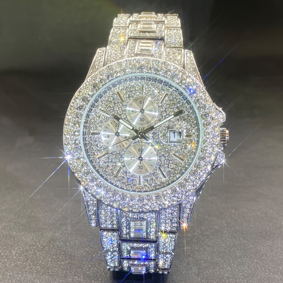New Luxury Men Bedazzle Watch Automatic Date Fashion Waterproof Quartz Watch Men Hip Hop Iced Water Rhinestone