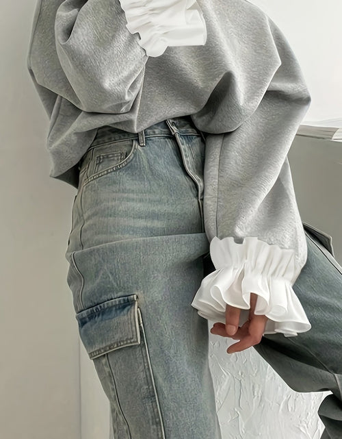 Load image into Gallery viewer, Plus Size, Women&#39;s Plus Size Oversized Sweatshirt - Fall Pullover Sweater with Elegant Ruffled Long Sleeves, Stretchy Fabric, Loose Fit Tops for Women (1XL-5XL) -  Relaxed Style, Chic Knitwear
