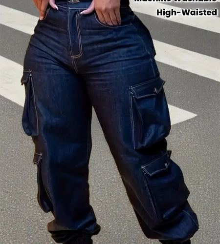 Stretch Skinny High Waist Cargo Jeans for Women | Multiple Utility Pockets, Machine Washable