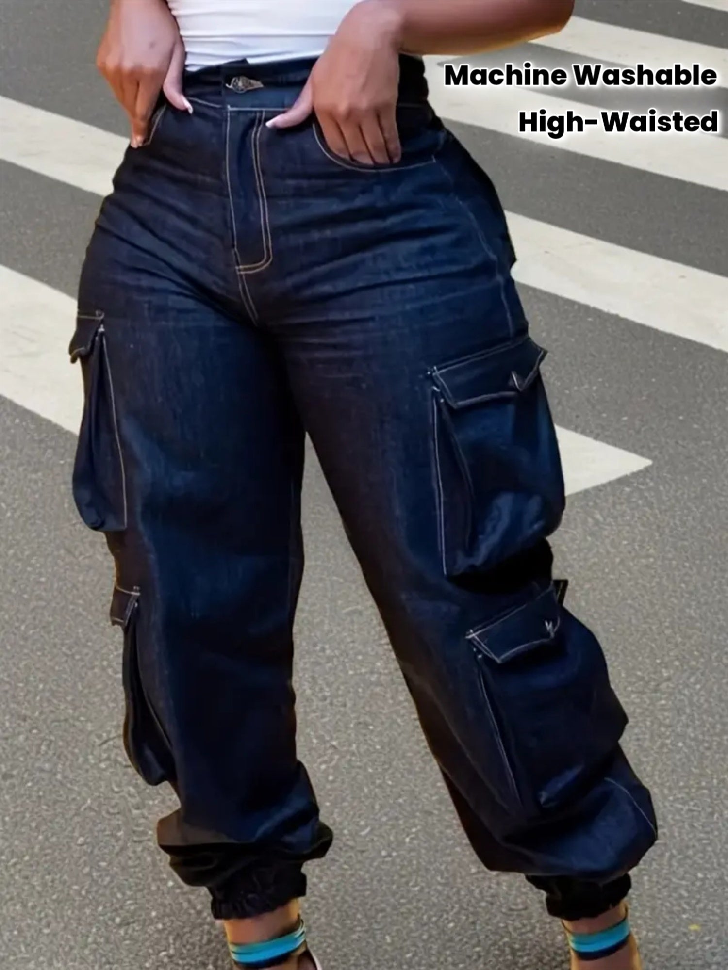 Stretch Skinny High Waist Cargo Jeans for Women | Multiple Utility Pockets, Machine Washable