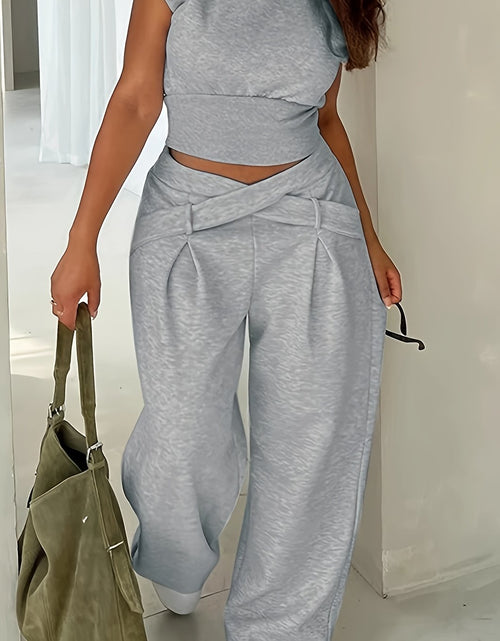 Load image into Gallery viewer, Long Sleeve Loose Top Polyester Blend Women Casual Solid Color Ribbed Pantsuit Set
