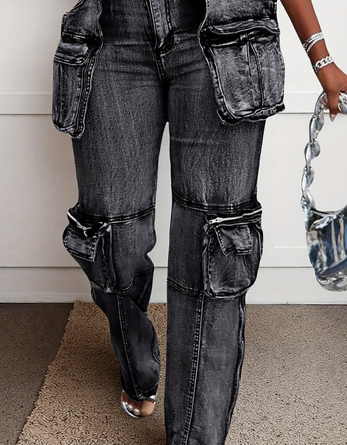Load image into Gallery viewer, Women Y2K High Waisted Cargo Jeans - Stretch Denim Pants With Flap Pockets, Straight Leg Baggy Streetwear &amp; Casual Comfort
