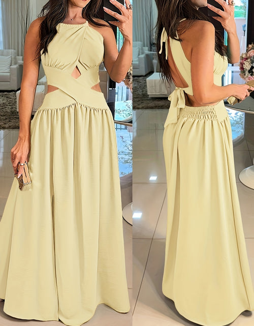 Load image into Gallery viewer, Sexy Backless Women&#39;s Evening Gown | Long Flared Skirt Formal Party Dress with Waist Cross Straps &amp; Open Back, Round Neck Spring Summer Casual to Formal Attire
