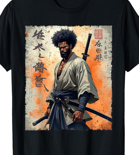 100% Made in USA, Vintage African Samurai Afro American Bushido Warrior Katana T-Shirt