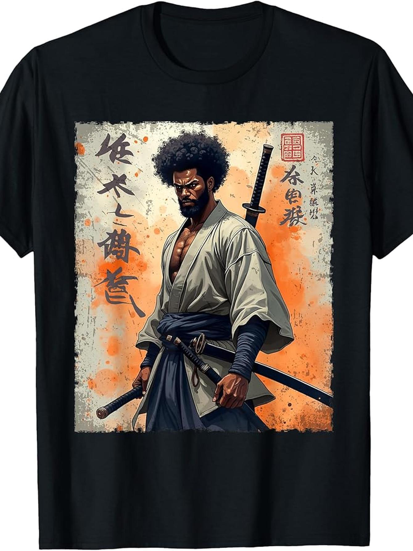 100% Made in USA, Vintage African Samurai Afro American Bushido Warrior Katana T-Shirt