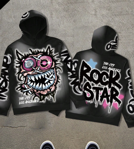 Men's Graffiti Hoodie - Stretchy Fabric, Comfortable Fit, Unisex Apparel, All-Season Pullover Sweatshirt with Hood