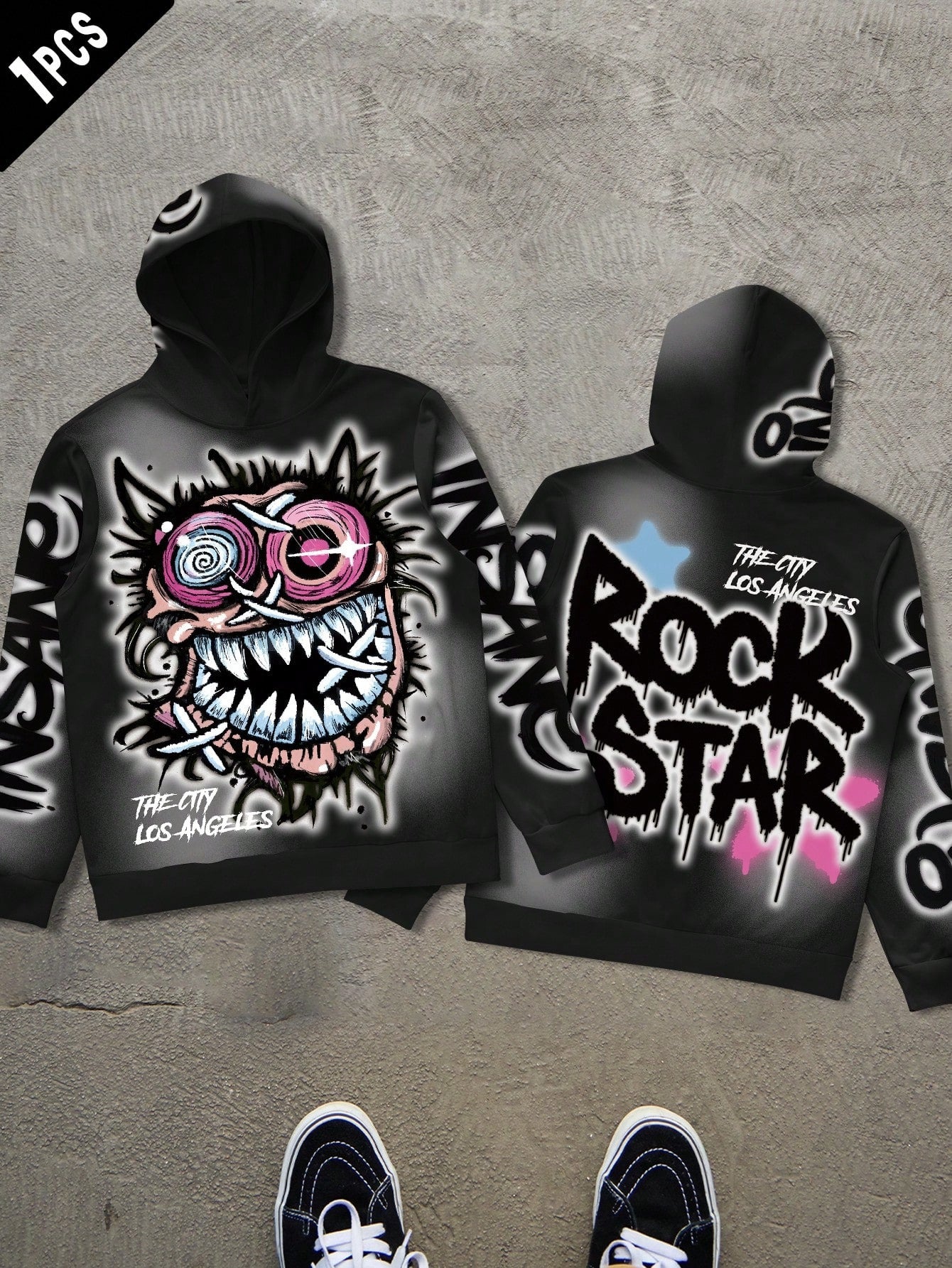 Men's Graffiti Hoodie - Stretchy Fabric, Comfortable Fit, Unisex Apparel, All-Season Pullover Sweatshirt with Hood