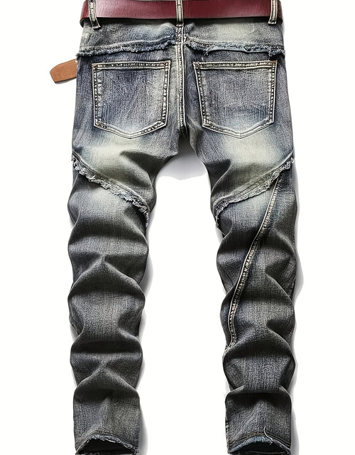 Load image into Gallery viewer, Men Jeans - Mid-Waist Elastic Slim Straight Leg, Heavy-Duty Workwear Pants with Zipper Closure, Stretch Denim Trousers for Streetwear, Casual
