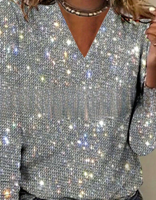 Load image into Gallery viewer, Women Shiny Sequin Blouse - Sparkling Long Sleeve Shirt, Non-See-Through Loose Fit Top Suitable for Party &amp; Casual Attire, Machine Washable
