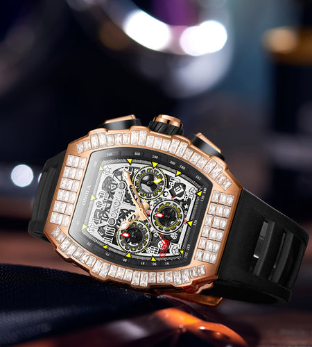 Men Automatic Mechanical Watch, Barrel Shape Hollow Tourbillon, Date Display, High-quality 3ATM Waterproof, Suitable For Casual And Formal Occasions, Daily Wear, Luxurious Sports Watch