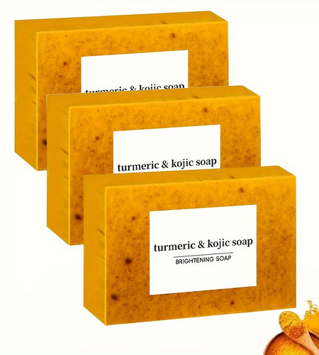 3pcs Turmeric & Kojic Acid Soap Bars - Brightening, Deep Cleansing for Face & Body, Gentle on All Skin Types, Paraben-Free,