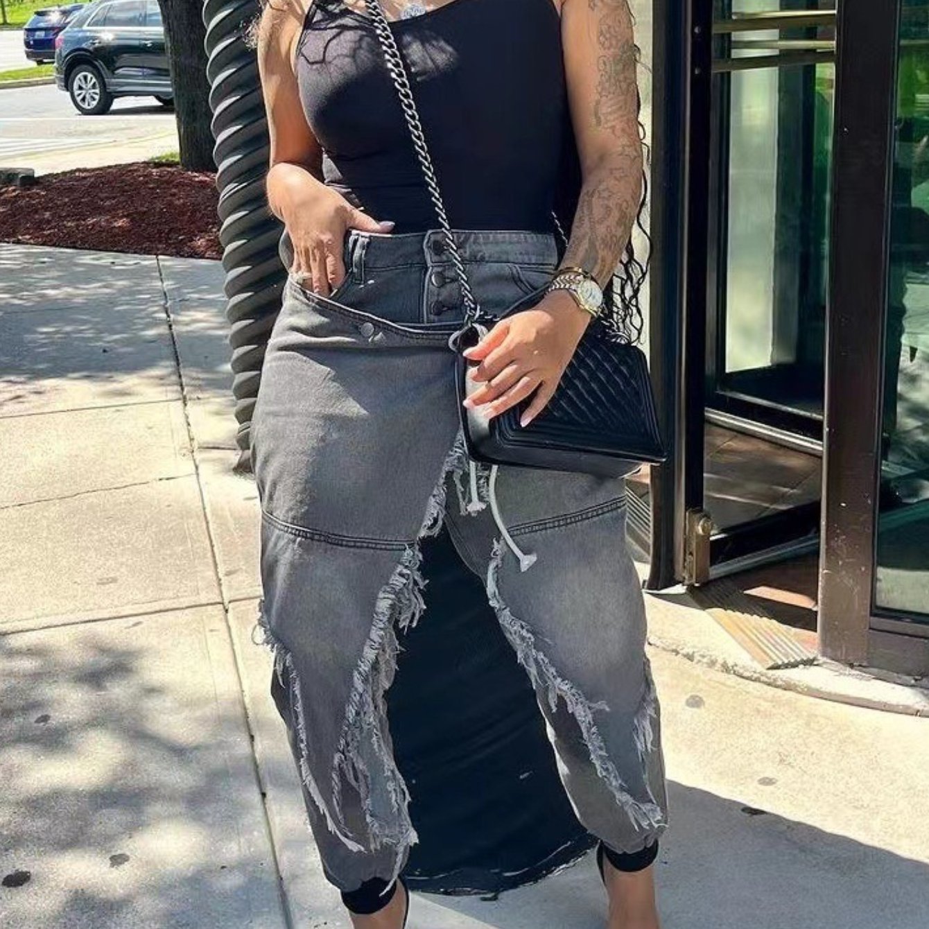 Women's Jeans - High-Waisted Stretch Leg Pants Very Unique Design with Lace-Up Closure, - Fall 2025 Streetwear Fashion