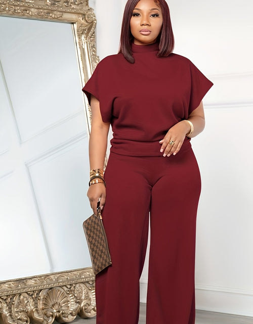 Load image into Gallery viewer, [Spring Casual Set] Two-piece Spring And Summer Casual Set | Women&#39;s Short Sleeved Semi High Neck Loose Top Wide Leg Pants Set, Casual Sports Set
