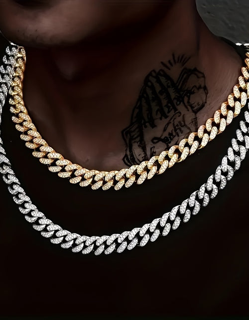 Load image into Gallery viewer, 2pcs Set Necklace &amp; Bracelet Hip Hop Style Unisex Jewelry Suit Cuban Link Chain Design Band Shiny Unisex Jewelry
