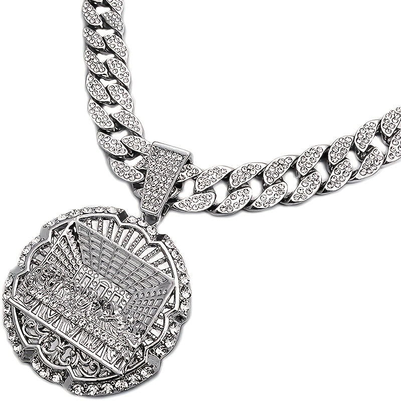 Fashionable Men's Necklace Trendy Synthetic Zirconia Men's Necklace | Fully Set, Fashionable Last Supper Round Plate Decorated | With A Beautiful Gift Box Included