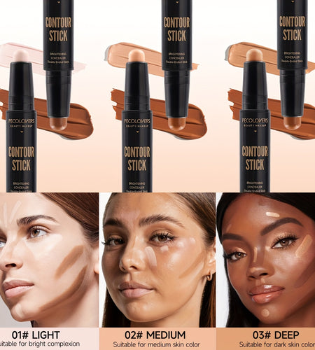 3pcs/SET Dual-Ended Matte Contour Stick And Concealer Waterproof And Sweat-Resistant Enhanced Brightening And Coverage for All Skin Types