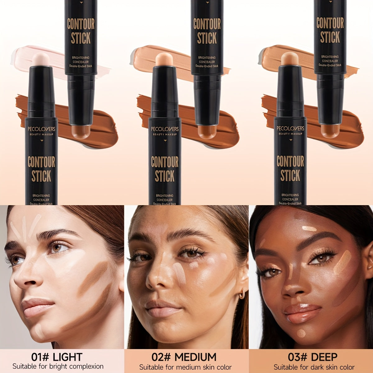 3pcs/SET Dual-Ended Matte Contour Stick And Concealer Waterproof And Sweat-Resistant Enhanced Brightening And Coverage for All Skin Types