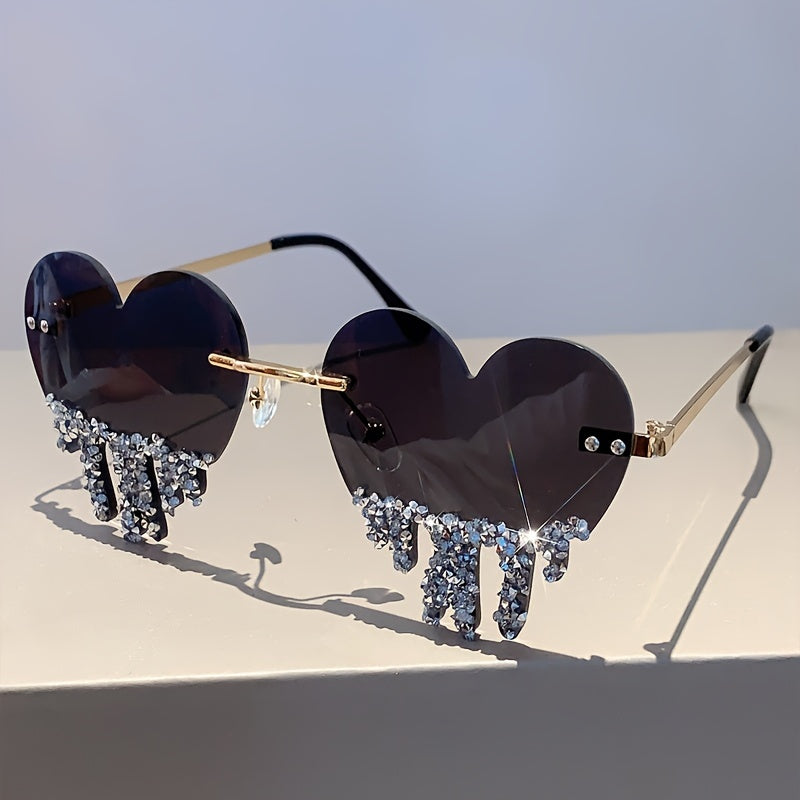Fashion Women Heart Style Glasses with Decor Frame By Rhinestones New Multicolor Frameless Glasses