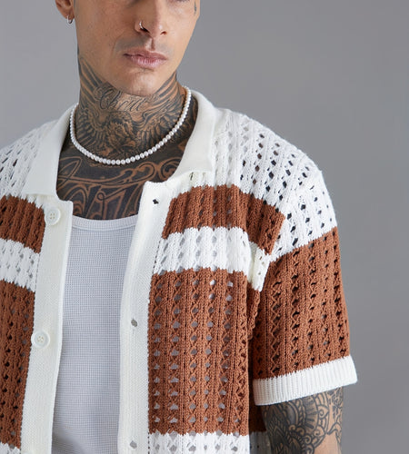 Men's Knitted Casual Suit Regular Fit Acrylic Lapel Sports Style Color Block Summer Suit Keep Short Eye Catching