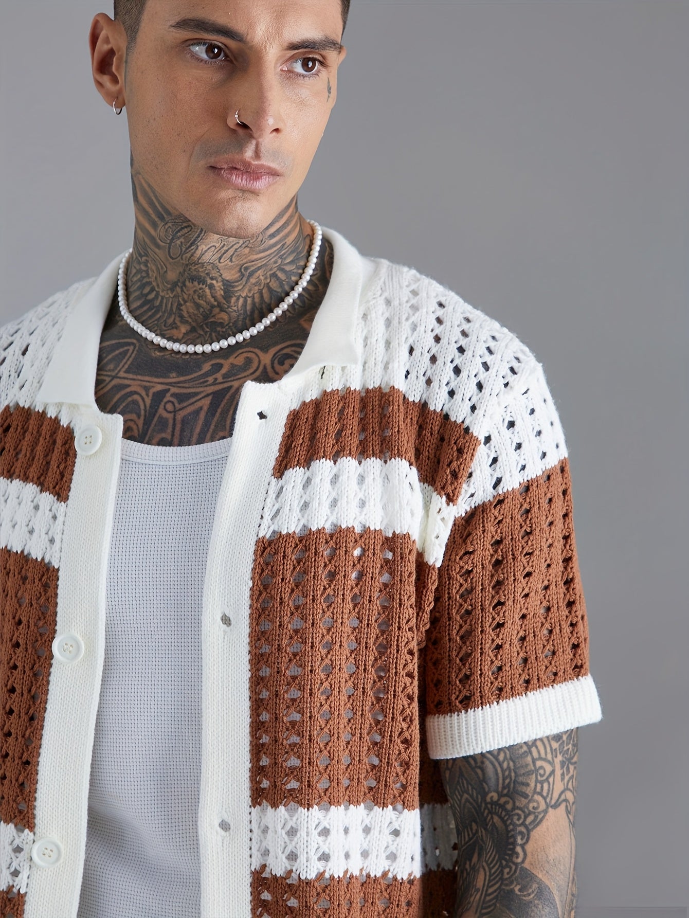 Men's Knitted Casual Suit Regular Fit Acrylic Lapel Sports Style Color Block Summer Suit Keep Short Eye Catching